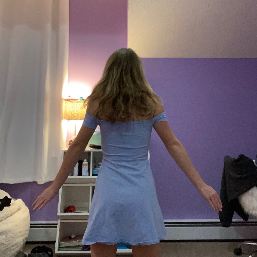 Light blue, off the shoulder, Forever 21 dress.